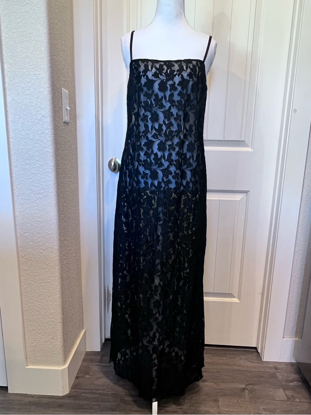 Auden Black Sheer Lace Slip Dress Side Slit Adjustable Straps XL